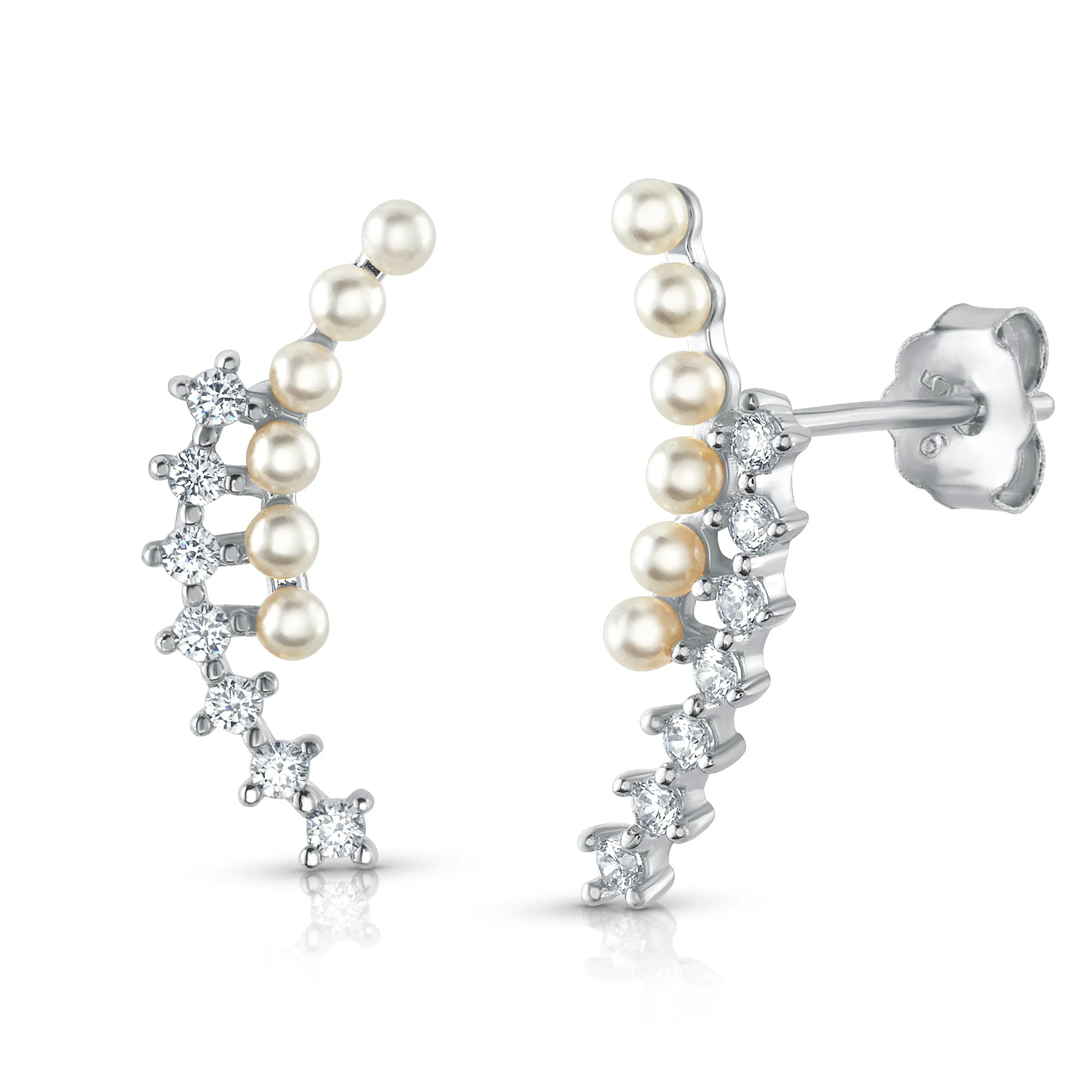 PEARL & CZ CLIMBING STUDS, SILVER