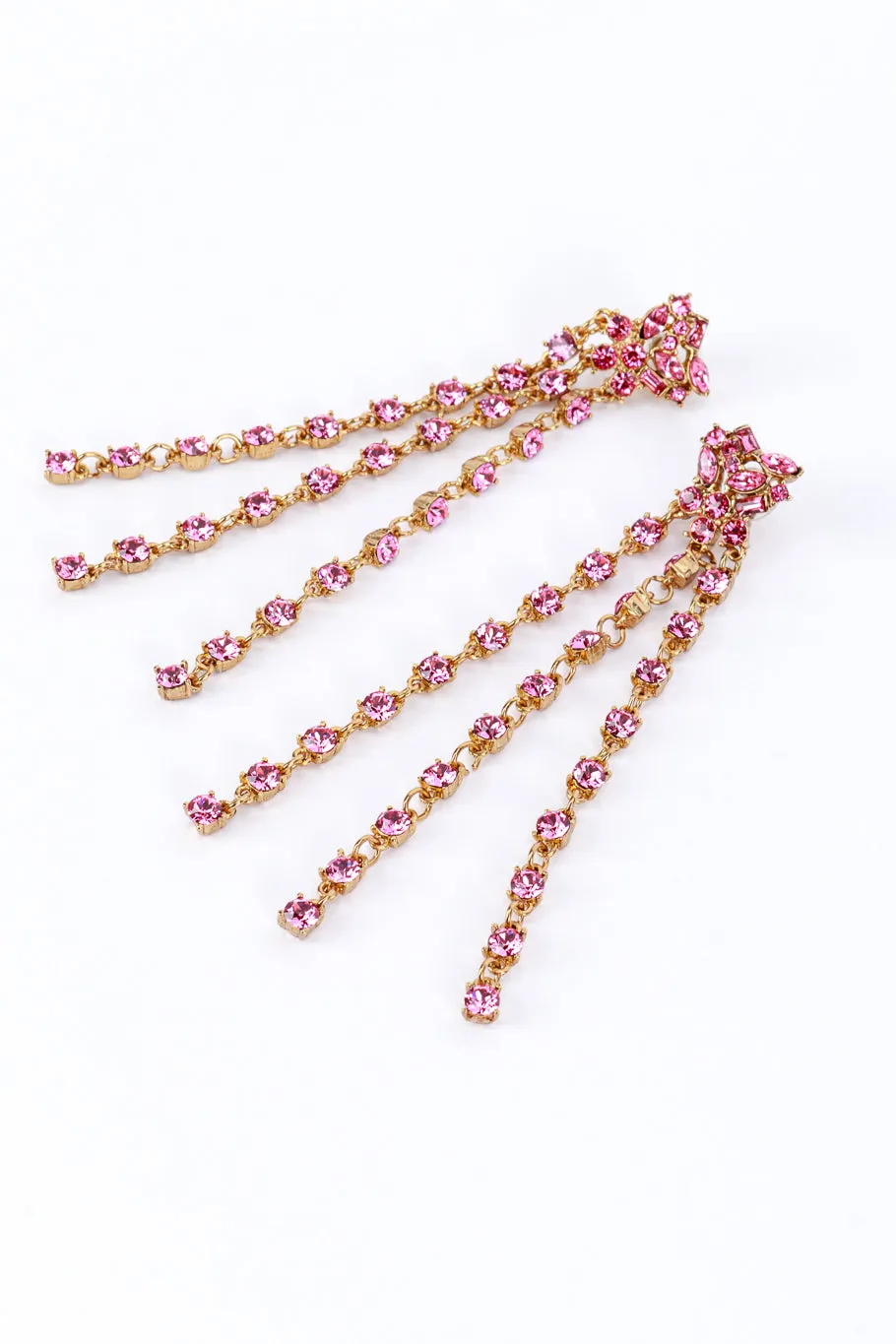Pink Rhinestone Cluster Fringe Earrings