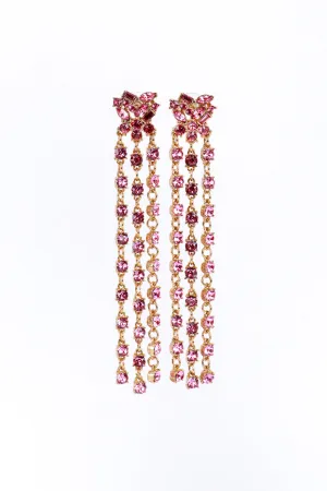 Pink Rhinestone Cluster Fringe Earrings