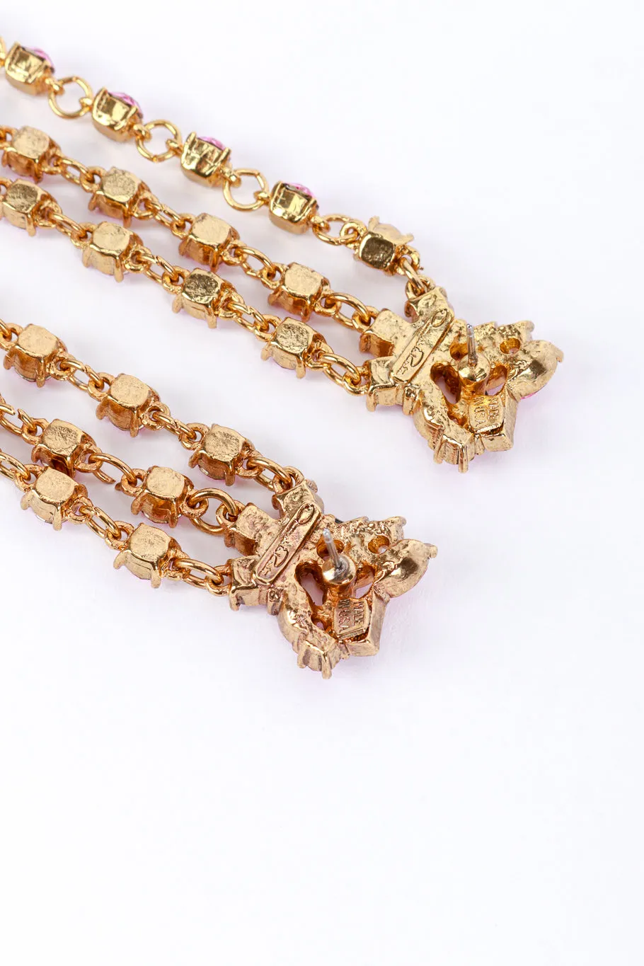 Pink Rhinestone Cluster Fringe Earrings