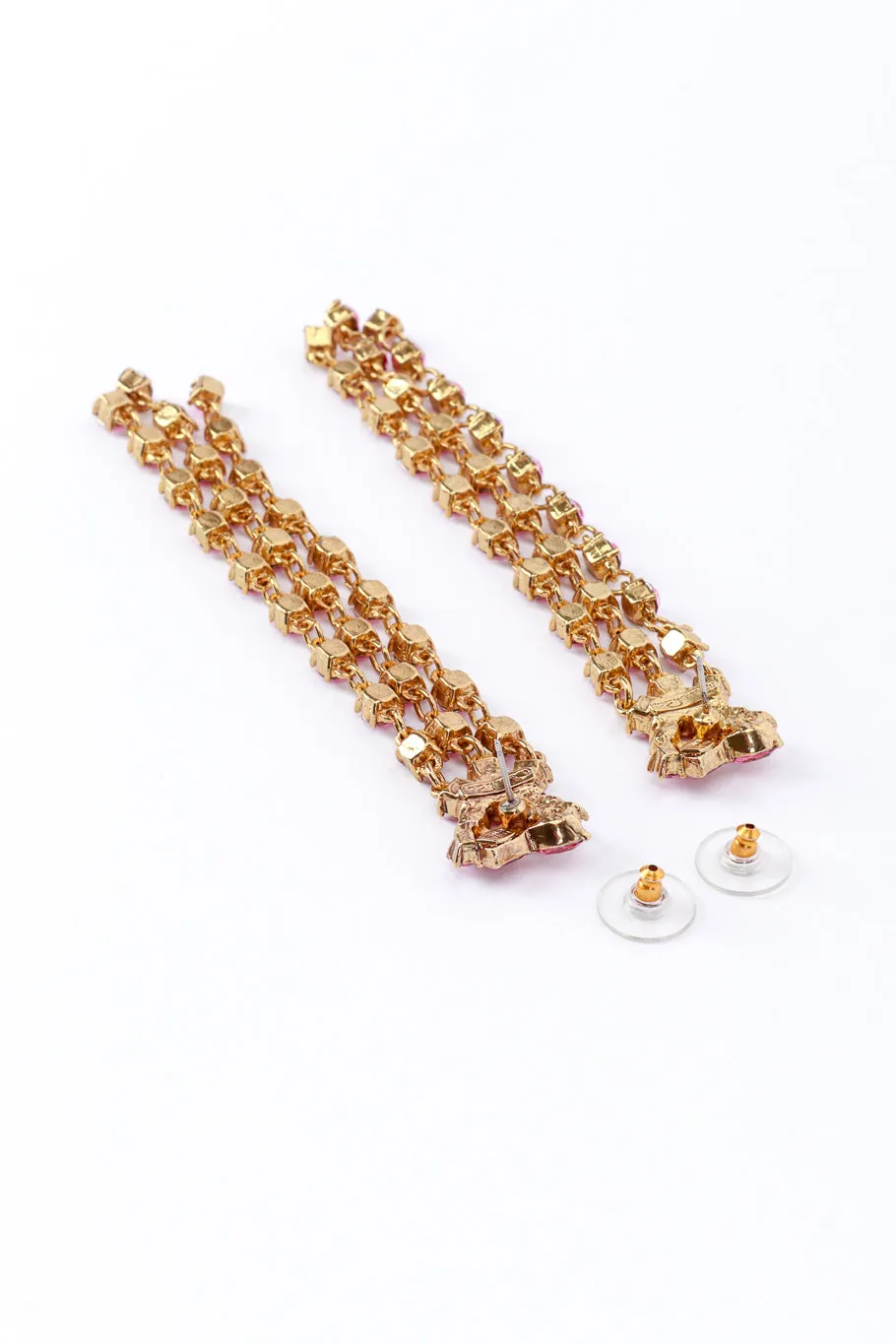 Pink Rhinestone Cluster Fringe Earrings