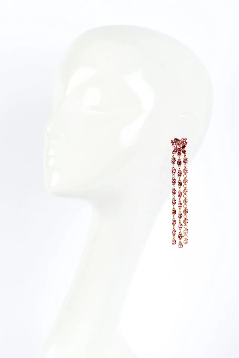 Pink Rhinestone Cluster Fringe Earrings