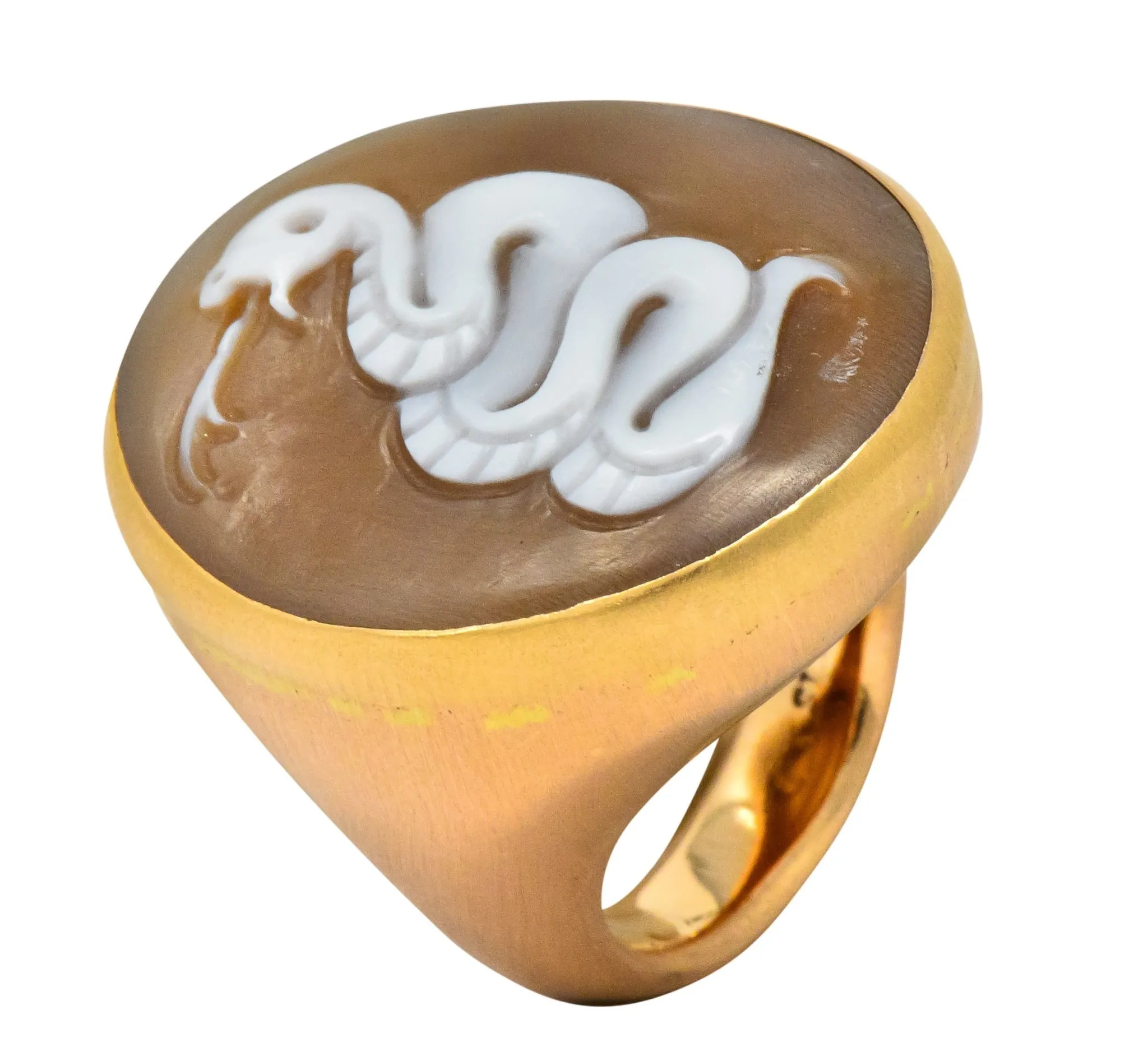 Pomellato Eva Rose Shell 18 Karat Rose Gold Snake Cameo Unisex Ring