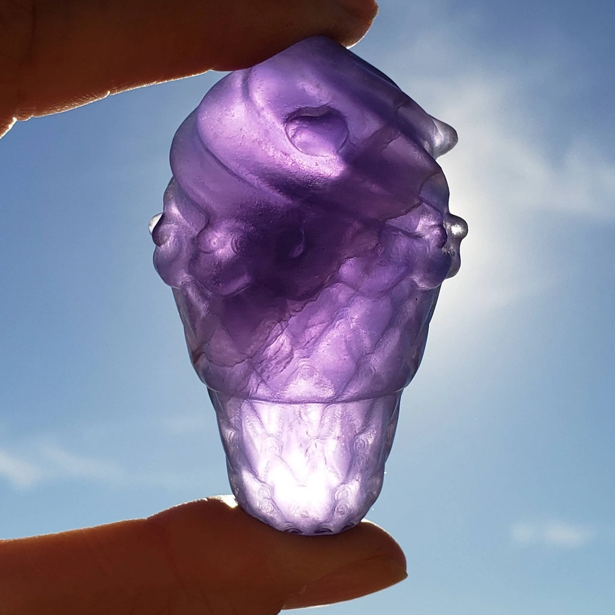 Purple Fluorite Ice Cream Cone Crystal Carving