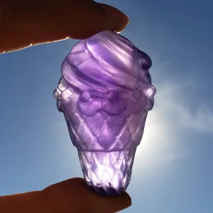 Purple Fluorite Ice Cream Cone Crystal Carving
