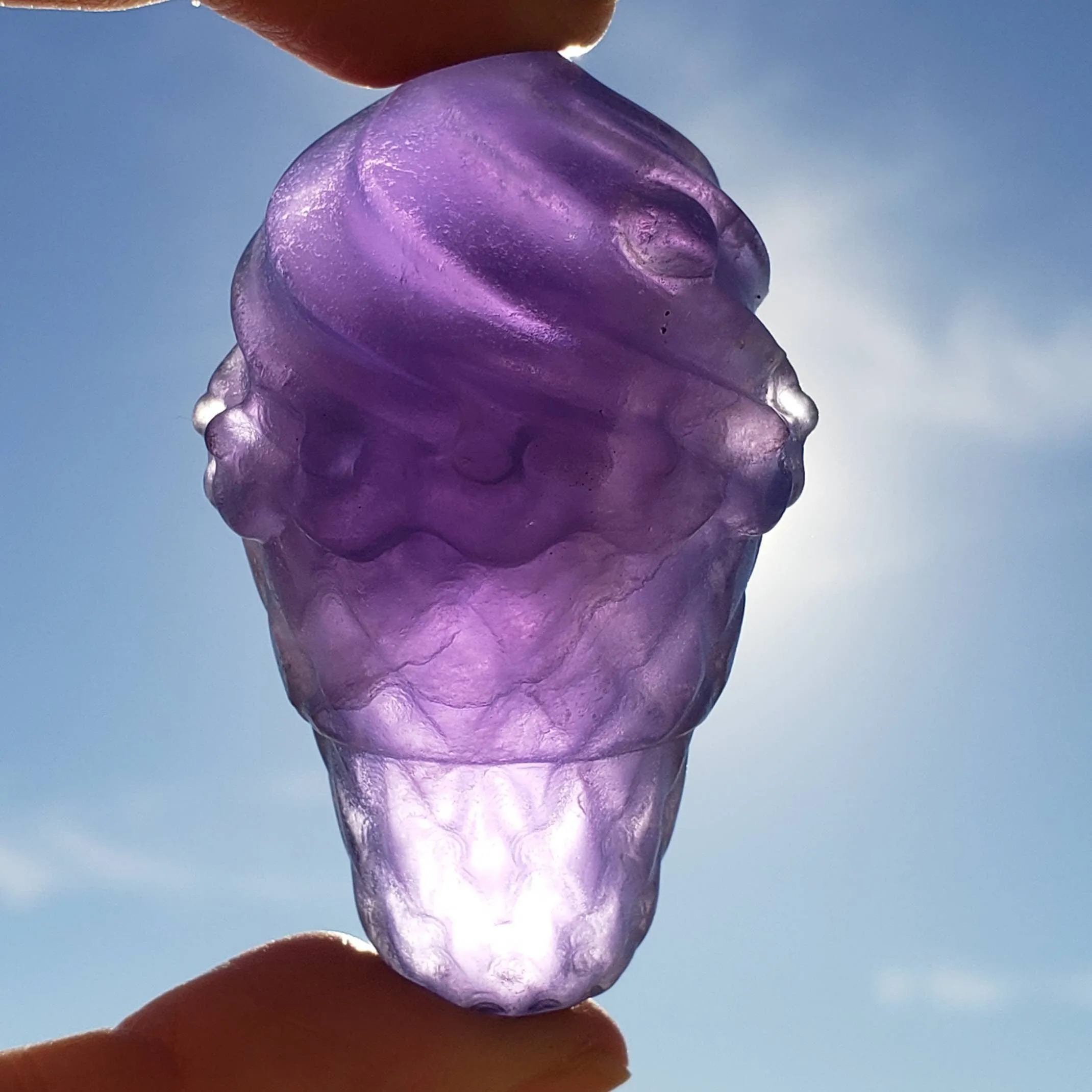 Purple Fluorite Ice Cream Cone Crystal Carving