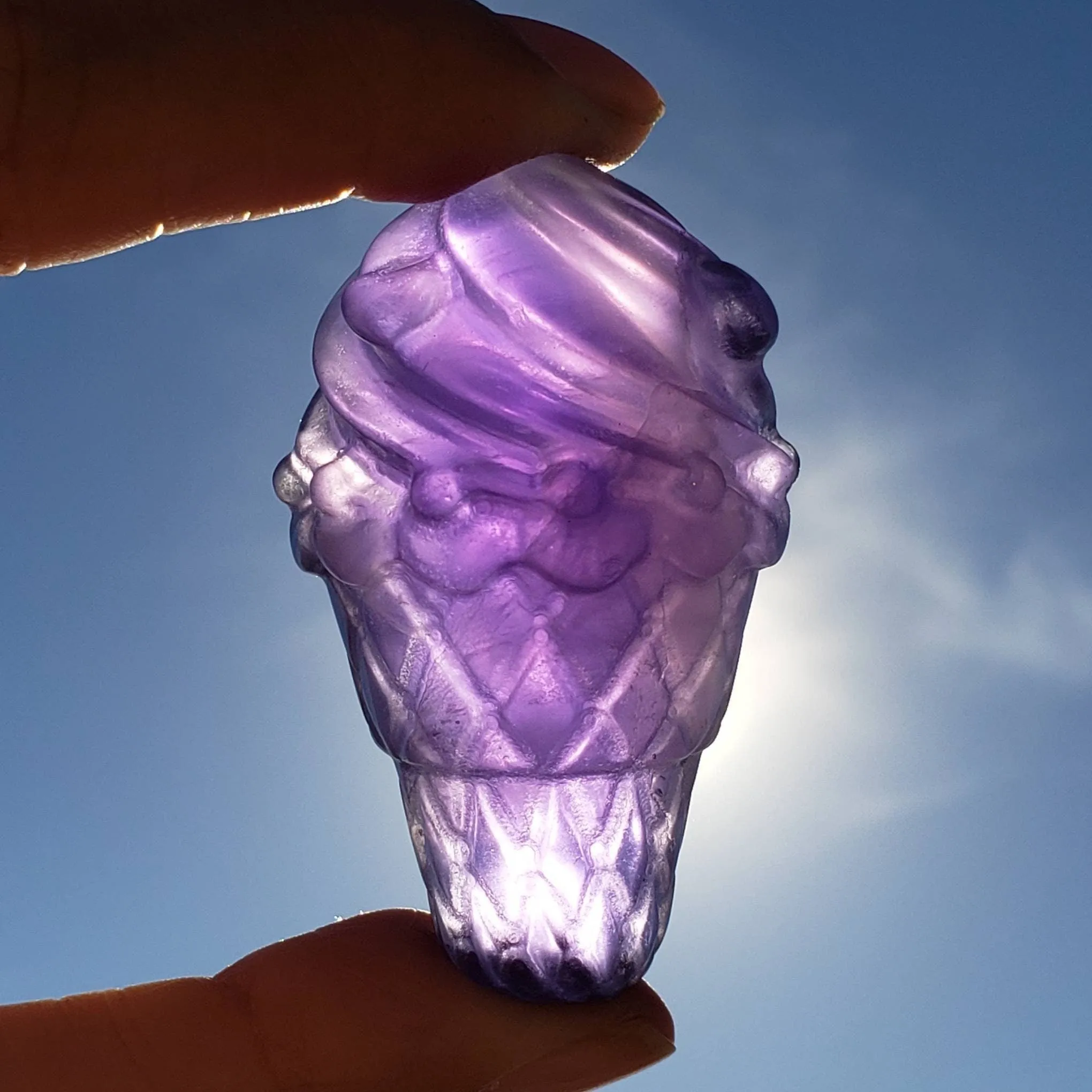 Purple Fluorite Ice Cream Cone Crystal Carving