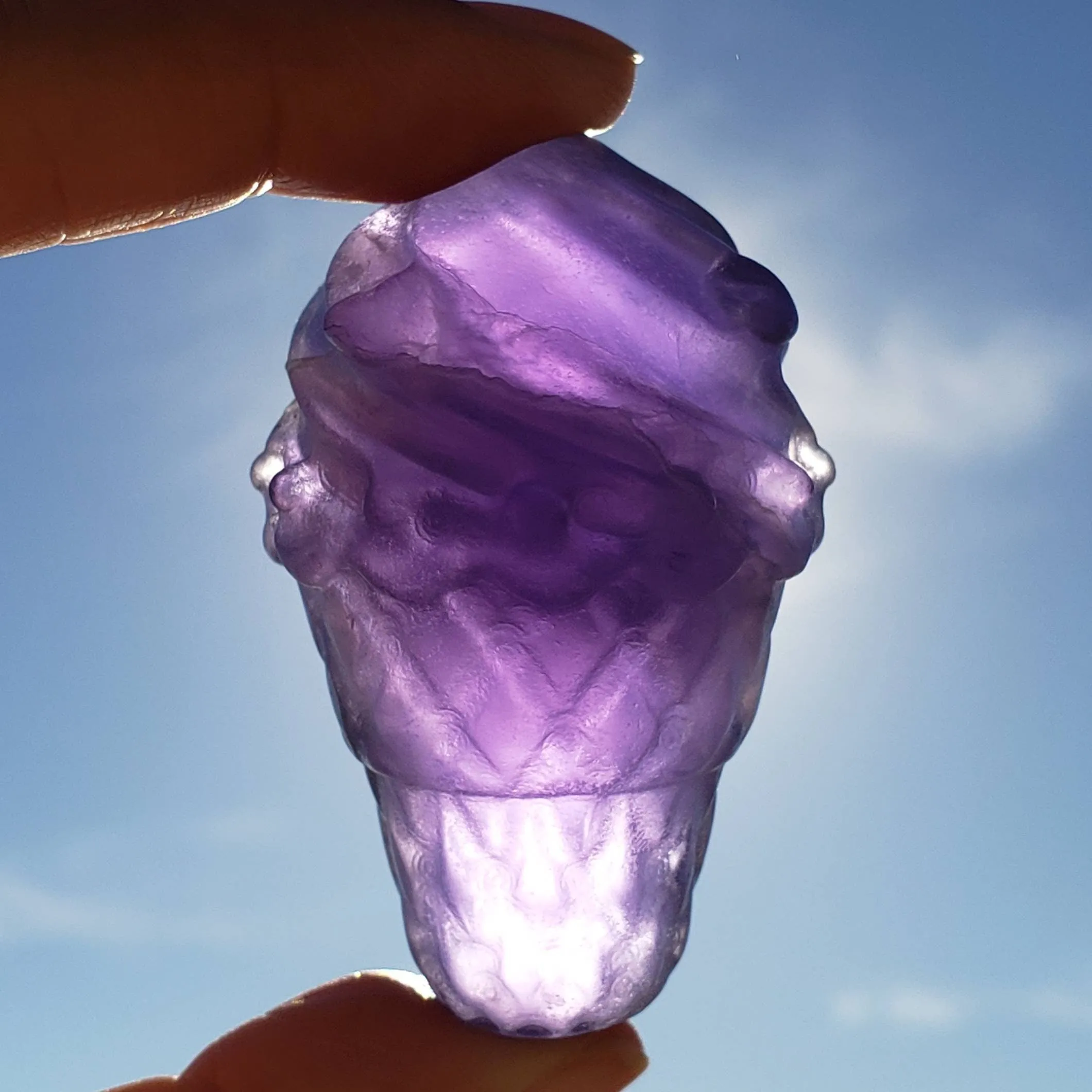 Purple Fluorite Ice Cream Cone Crystal Carving