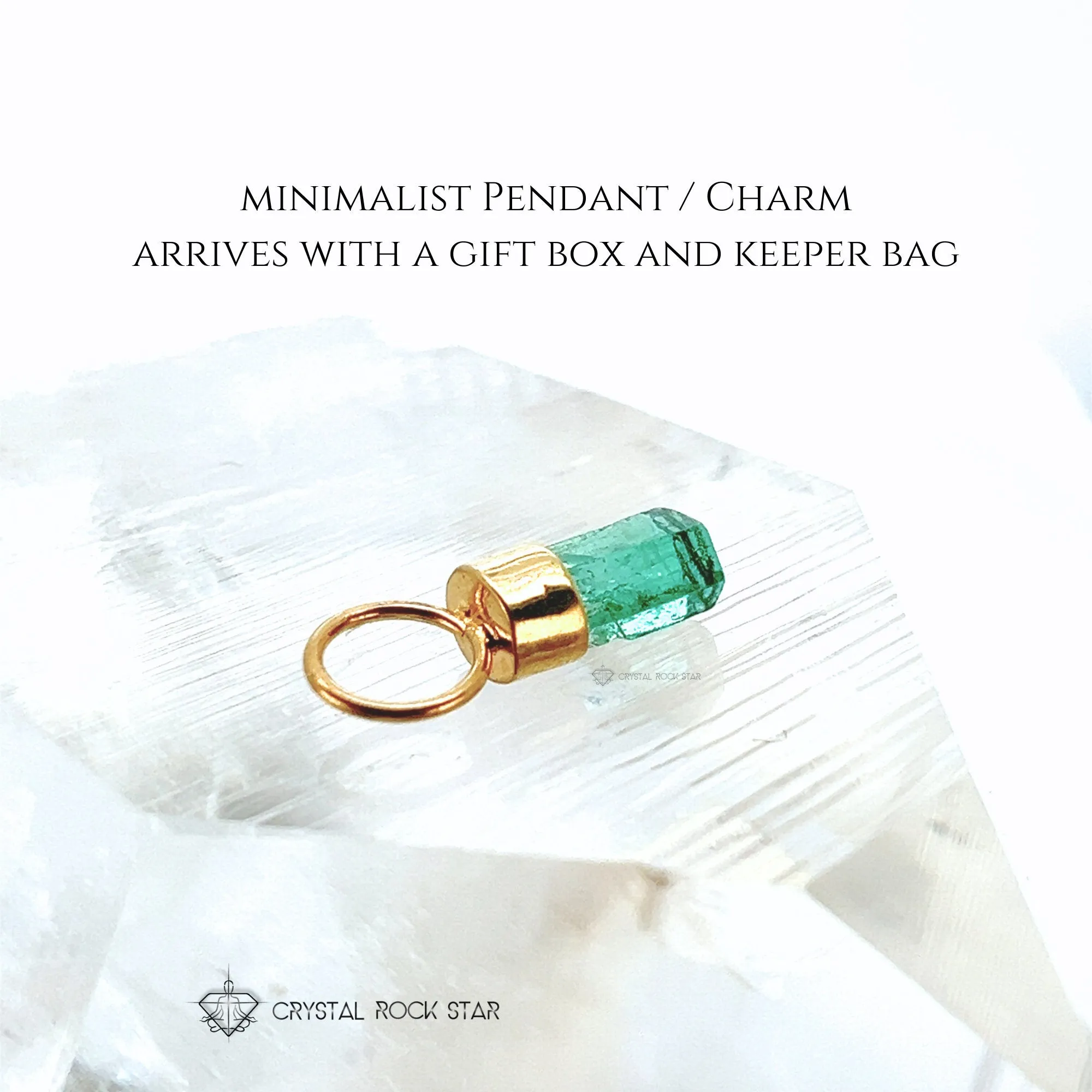 Raw Emerald Dainty Charm Pendant 18K Gold