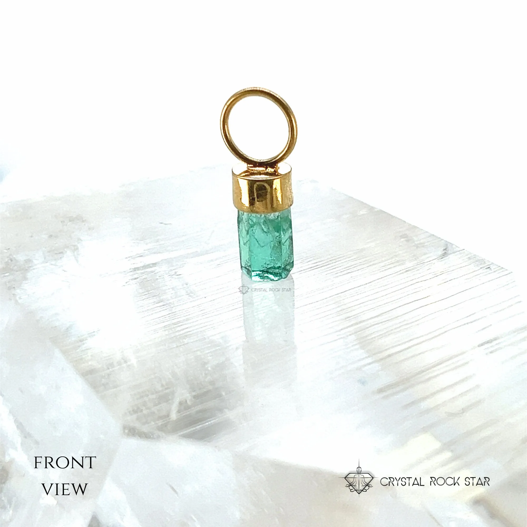 Raw Emerald Dainty Charm Pendant 18K Gold