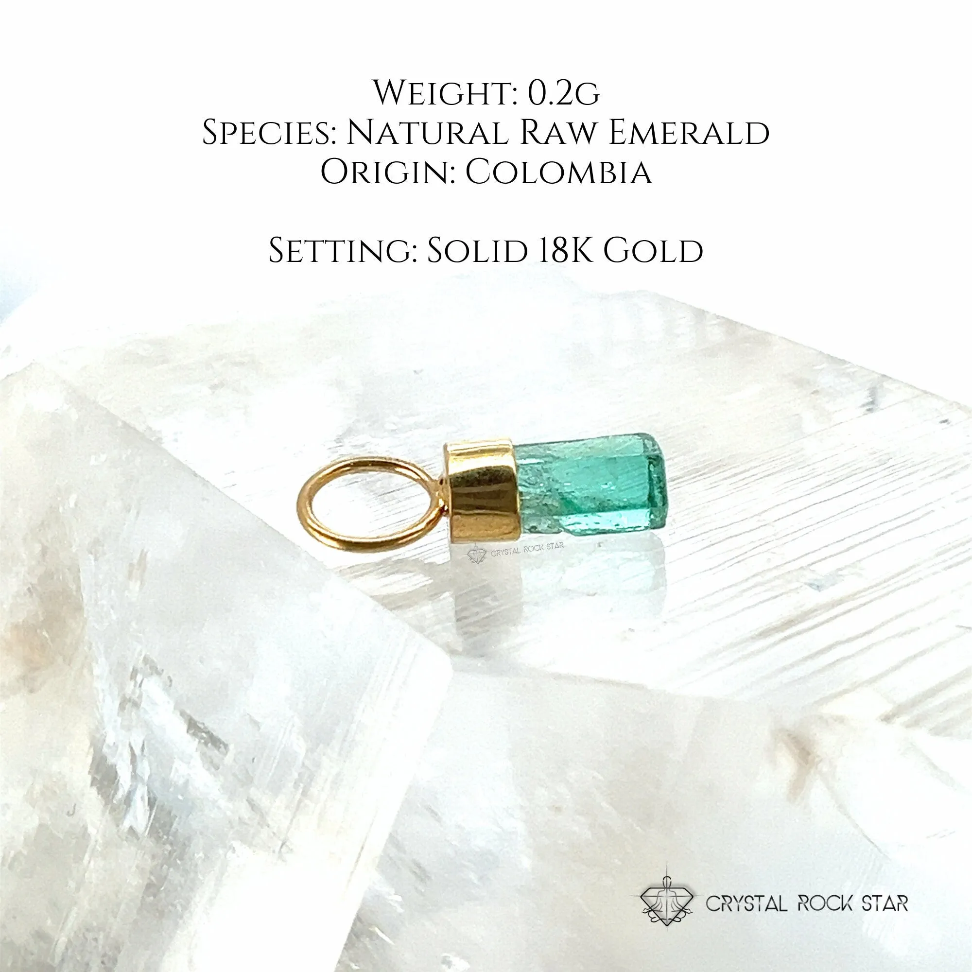 Raw Emerald Dainty Charm Pendant 18K Gold