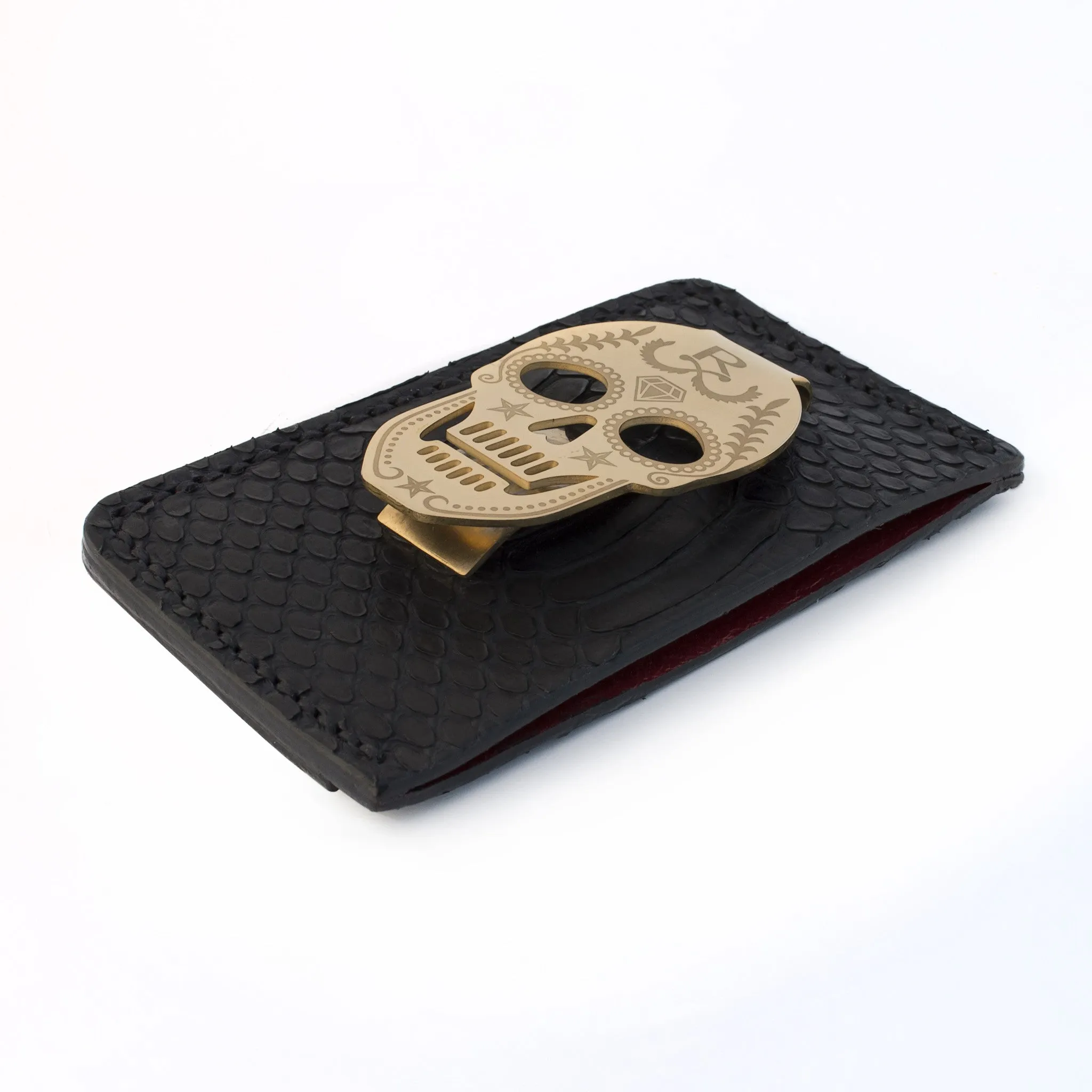 Rayal Black Snake Skin Card Holder with Money Clip