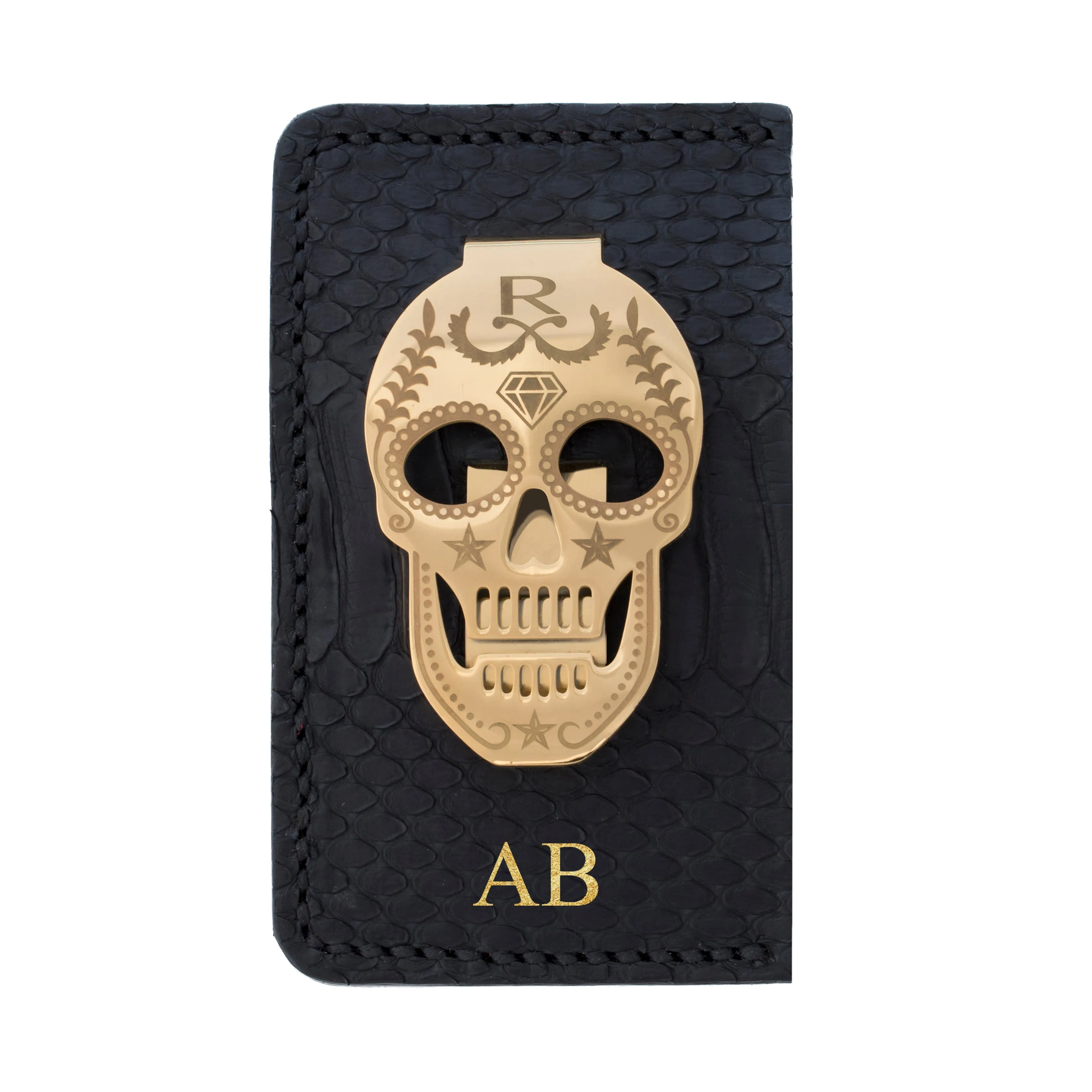 Rayal Black Snake Skin Card Holder with Money Clip