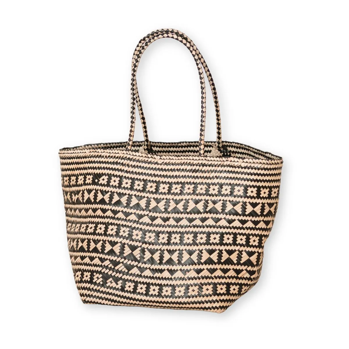 Rootz  Boho Tote Bag – Seagrass Summer Bag – Shoulder Beach Bag – Woven Natural Bag – Large Boho Shopping Bag KIDUL (black)