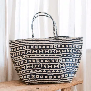 Rootz  Boho Tote Bag – Seagrass Summer Bag – Shoulder Beach Bag – Woven Natural Bag – Large Boho Shopping Bag KIDUL (black)