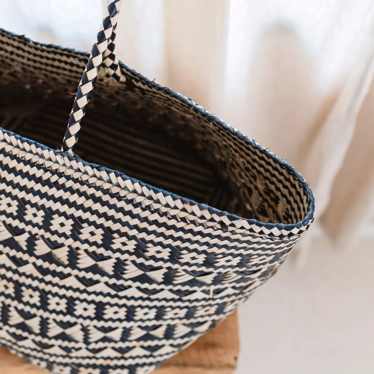 Rootz  Boho Tote Bag – Seagrass Summer Bag – Shoulder Beach Bag – Woven Natural Bag – Large Boho Shopping Bag KIDUL (black)