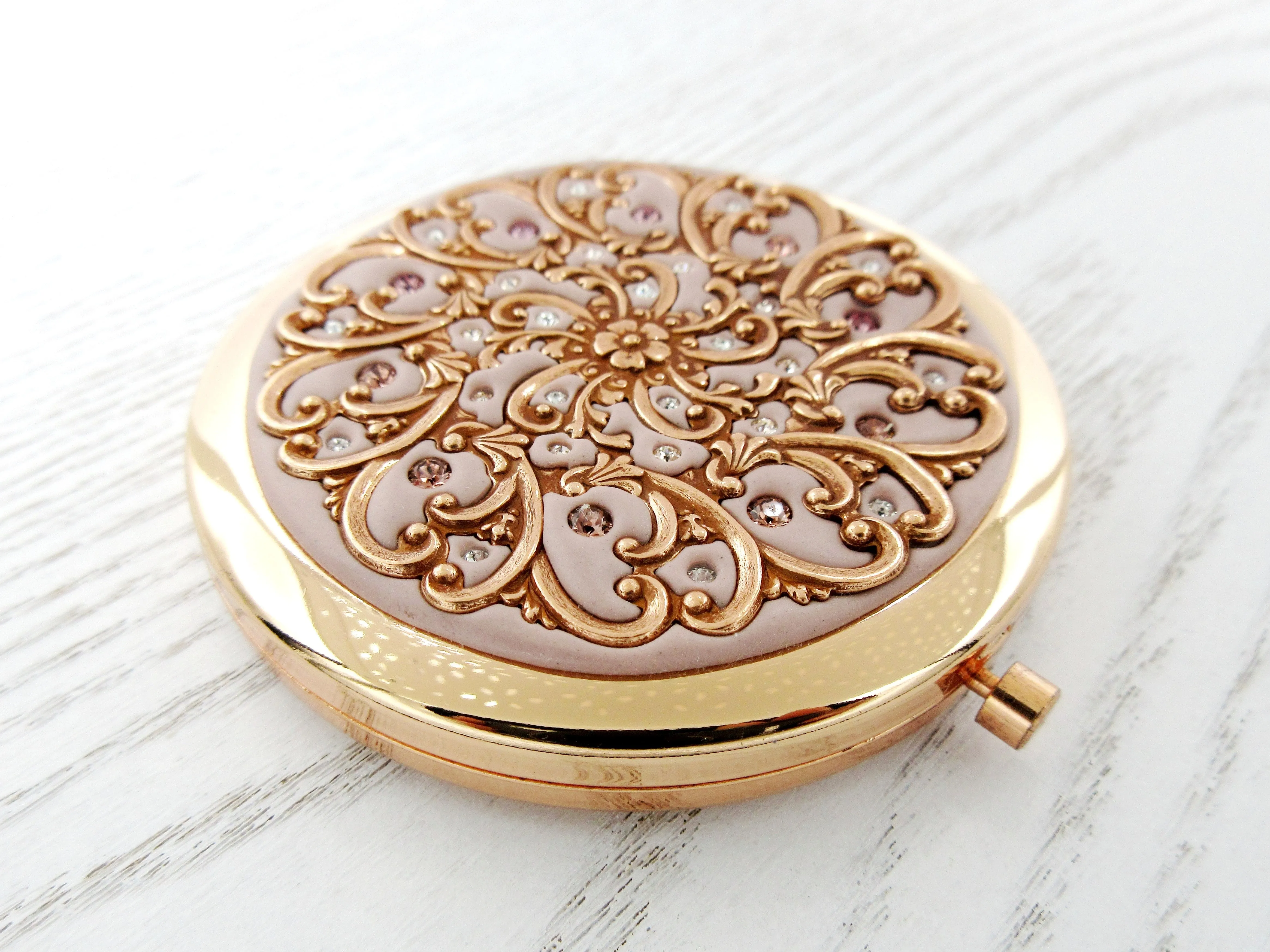 Rose Gold Filigree Compact Mirror