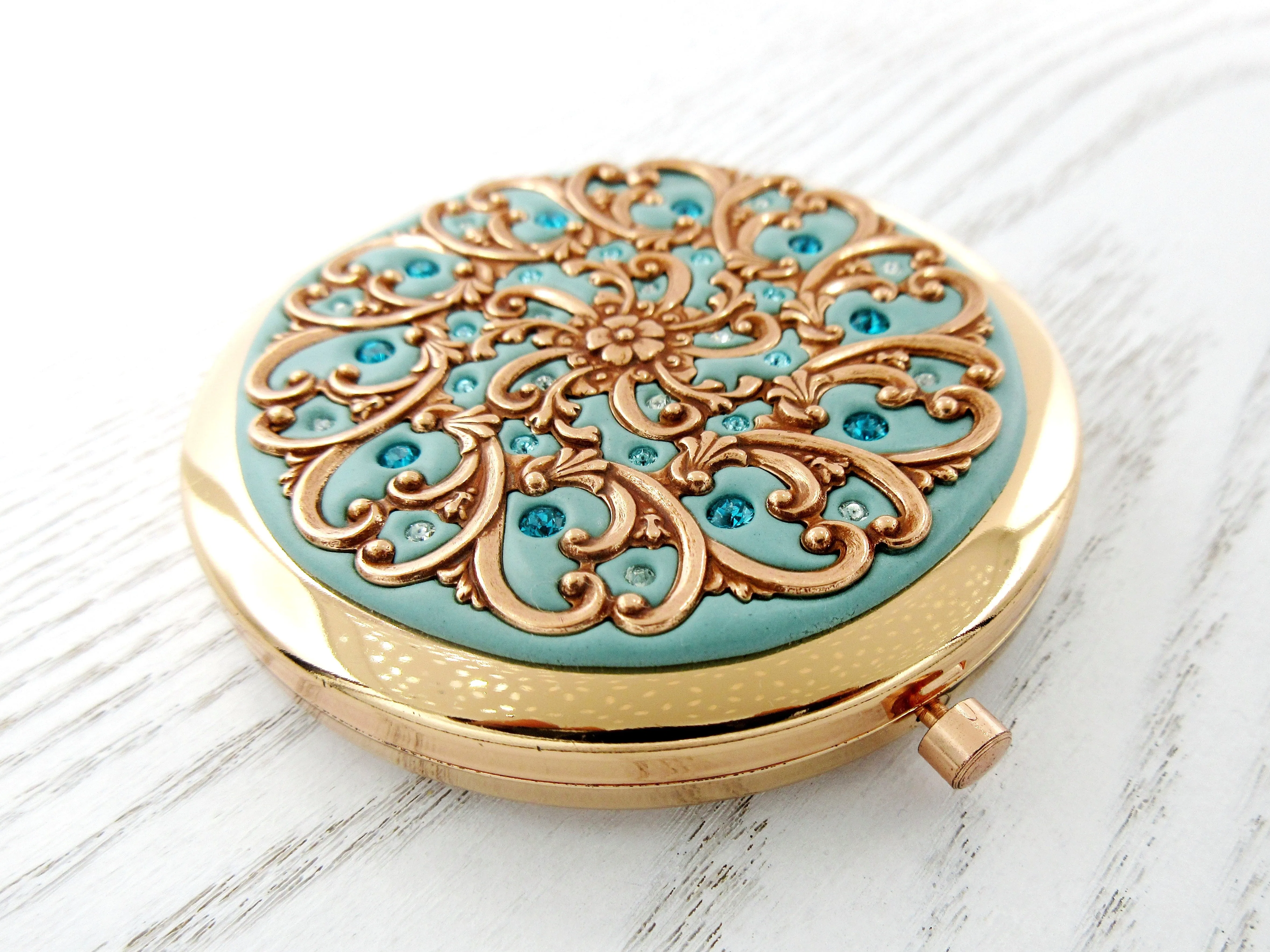 Rose Gold Filigree Compact Mirror