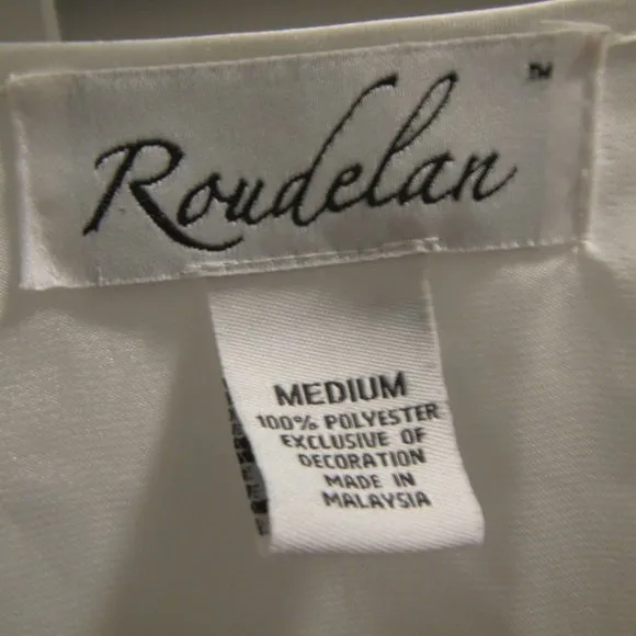 Roudelan Shiny Off-White Full Satin Robe Lingerie Nightgown w/ Beads, Sz Medium