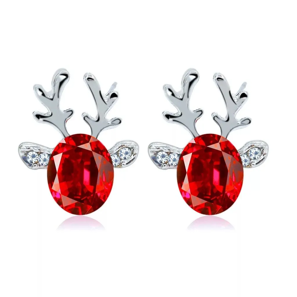 Rudolph Swarovski Stud Earrings in Silver & Red