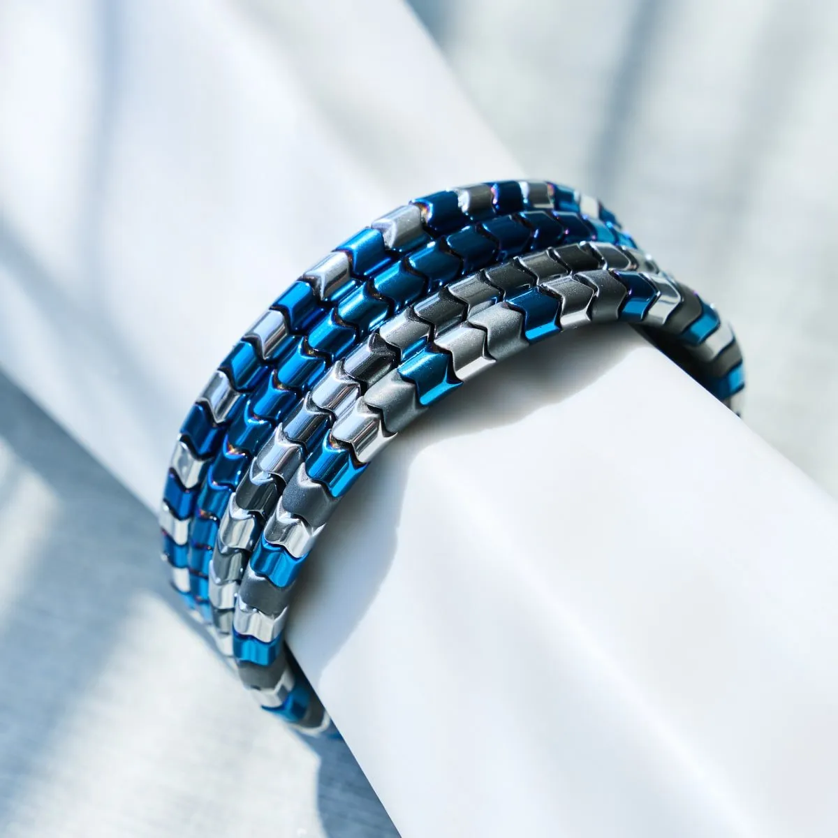Serpentine | Blue and Silver and Matte Hematite x Silver | Wave Bracelet