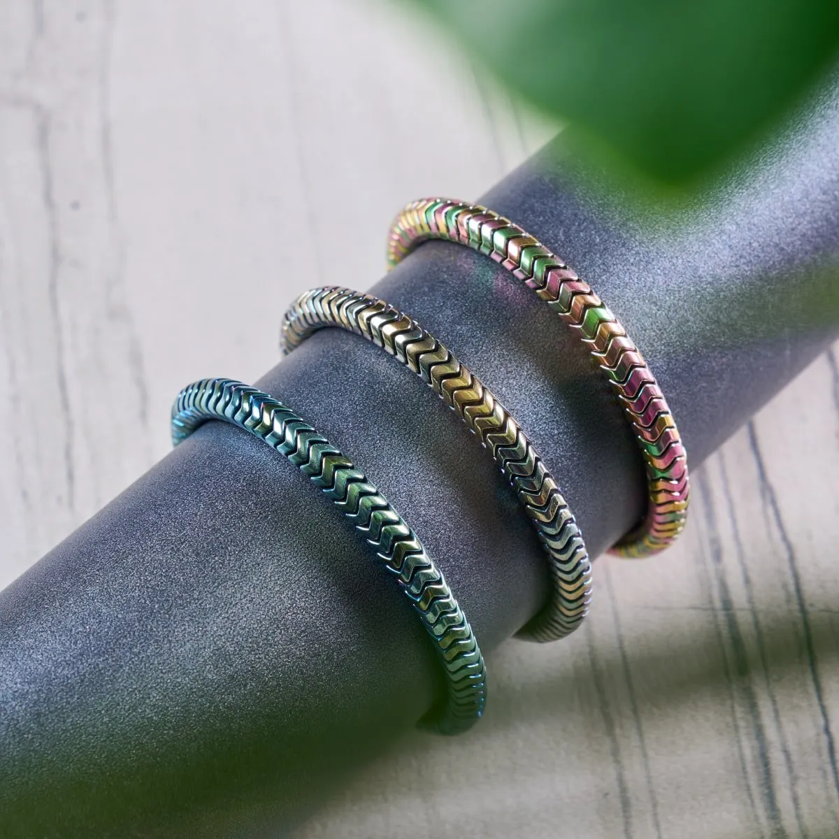Serpentine | Bronze Hematite x Silver | Double Wave Bracelet