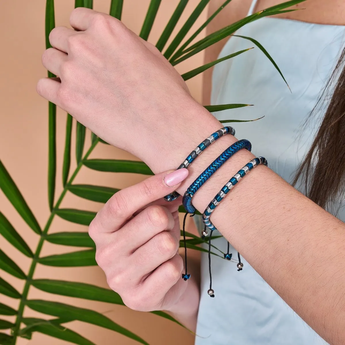 Serpentine | Cobalt Hematite x Gunmetal | Double Wave Bracelet