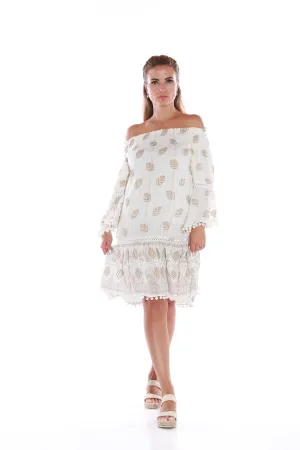 Short Off shoulder Dress with gold Lurex - Soft white