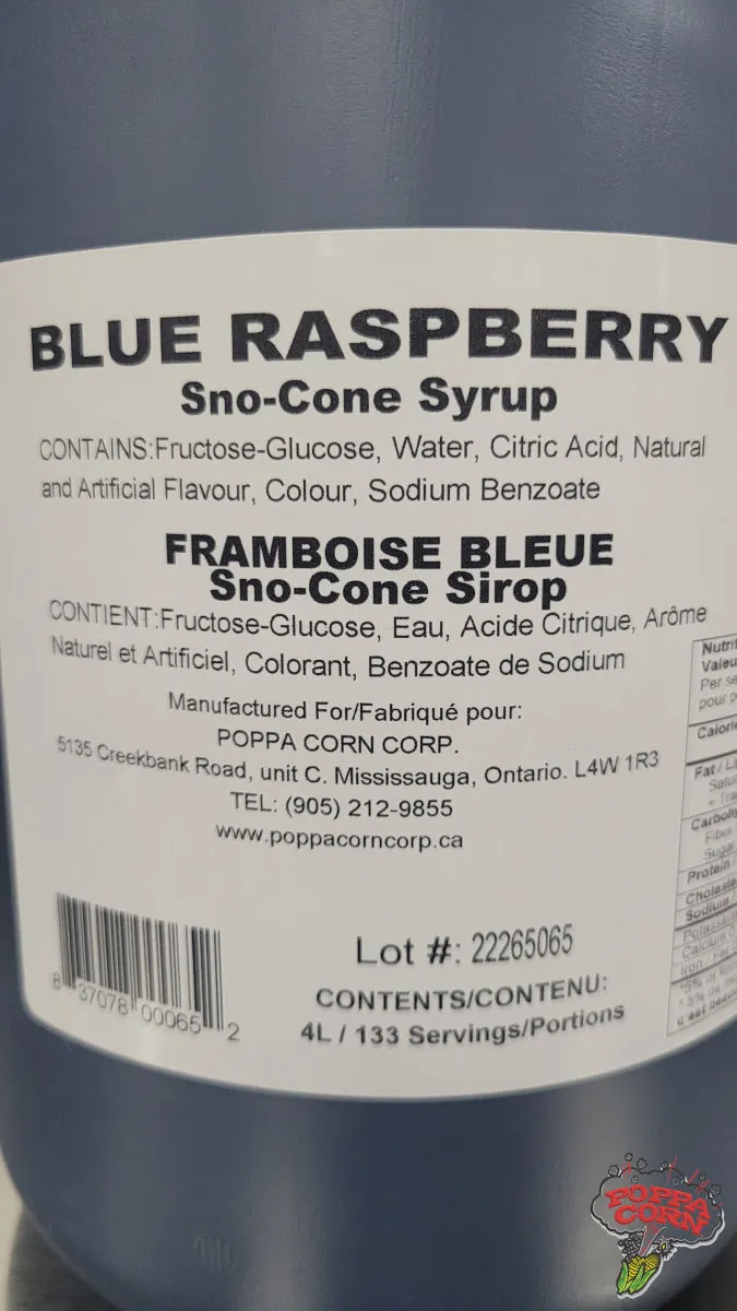 SNK001 - Poppa Corn Blue Raspberry  Flavor Snow Cone Syrup - 4L Jug