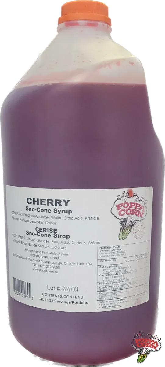 SNK002 - Cherry - Poppa Corn's  Snow-Cone Syrup - 4L Jug