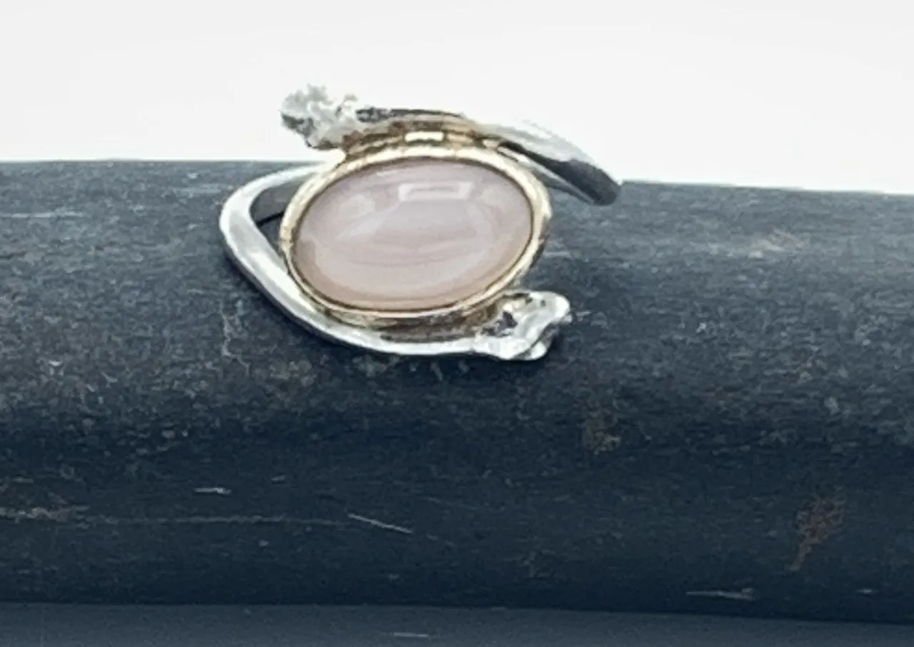 Sterling Silver and 14K Gold Pink Moonstone Snake Ring