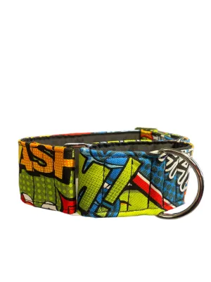 Super colourful and bright Kapow Martingale collar greyhound collar sturdy cotton fabric