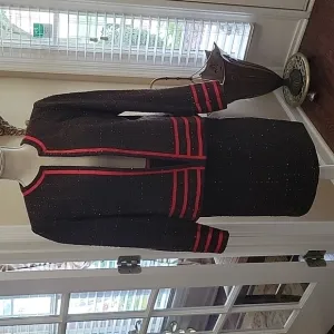 Tara Ryan brown black red textured skirt set red grosgrain ribbon trim 10 EUC