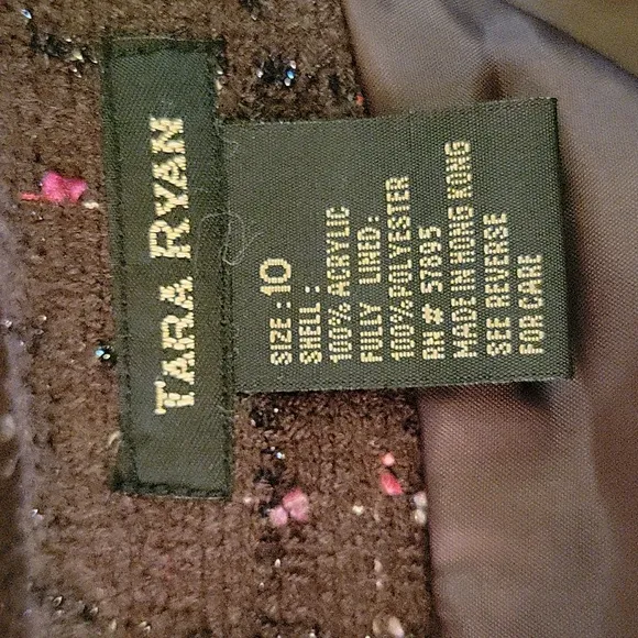 Tara Ryan brown black red textured skirt set red grosgrain ribbon trim 10 EUC