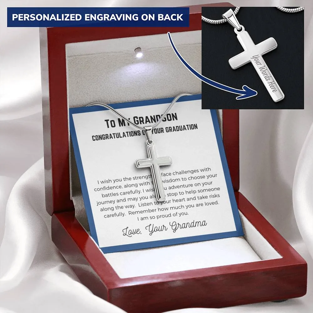 To Grandson, From Grandma-Artisan Cross Necklace