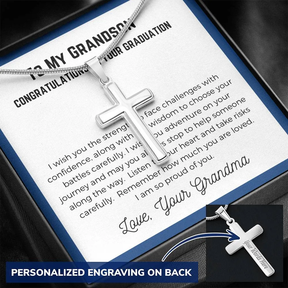 To Grandson, From Grandma-Artisan Cross Necklace