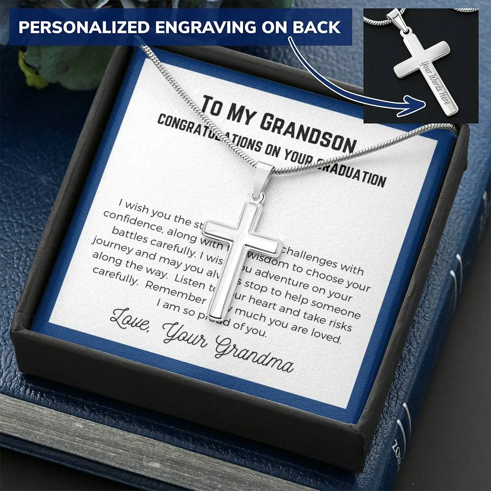 To Grandson, From Grandma-Artisan Cross Necklace