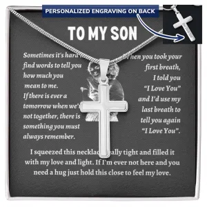 To my son from mom necklace, Mother Son necklace, Son Jewelry, Gifts For Son From Mom, Small Cross Necklace For Men Boys, 14K White Gold Stainless Steel Cross Pendant, Christmas Gift for Son
