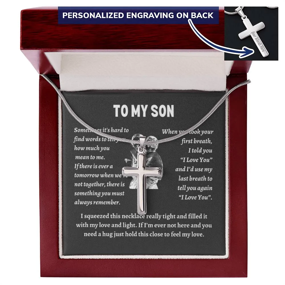 To my son from mom necklace, Mother Son necklace, Son Jewelry, Gifts For Son From Mom, Small Cross Necklace For Men Boys, 14K White Gold Stainless Steel Cross Pendant, Christmas Gift for Son