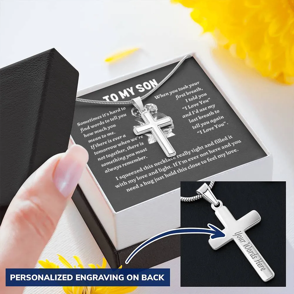 To my son from mom necklace, Mother Son necklace, Son Jewelry, Gifts For Son From Mom, Small Cross Necklace For Men Boys, 14K White Gold Stainless Steel Cross Pendant, Christmas Gift for Son