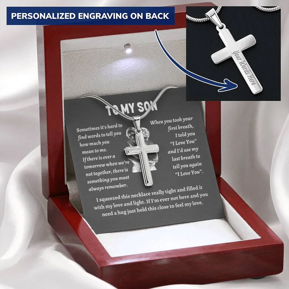 To my son from mom necklace, Mother Son necklace, Son Jewelry, Gifts For Son From Mom, Small Cross Necklace For Men Boys, 14K White Gold Stainless Steel Cross Pendant, Christmas Gift for Son