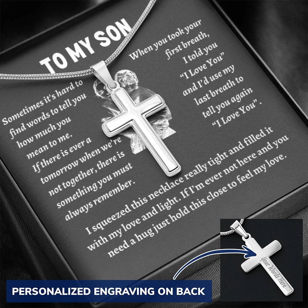 To my son from mom necklace, Mother Son necklace, Son Jewelry, Gifts For Son From Mom, Small Cross Necklace For Men Boys, 14K White Gold Stainless Steel Cross Pendant, Christmas Gift for Son