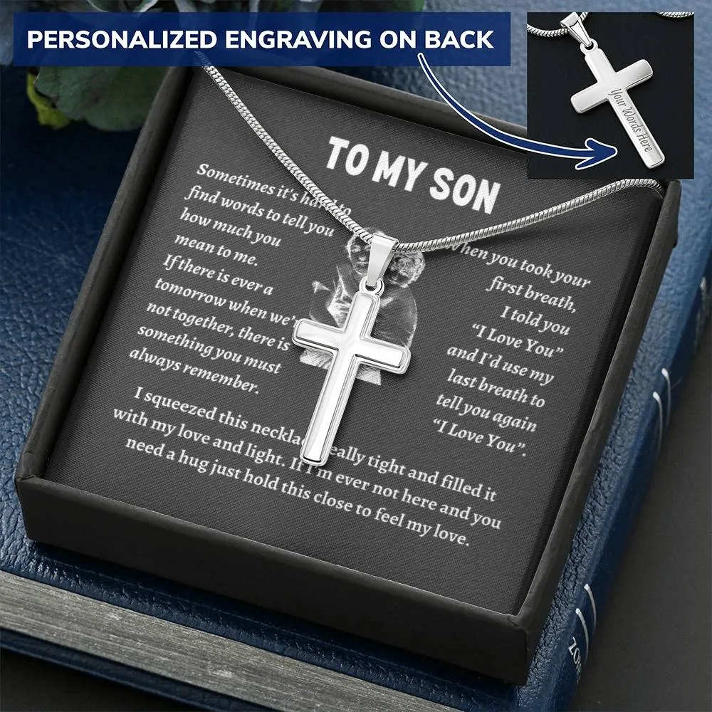 To my son from mom necklace, Mother Son necklace, Son Jewelry, Gifts For Son From Mom, Small Cross Necklace For Men Boys, 14K White Gold Stainless Steel Cross Pendant, Christmas Gift for Son