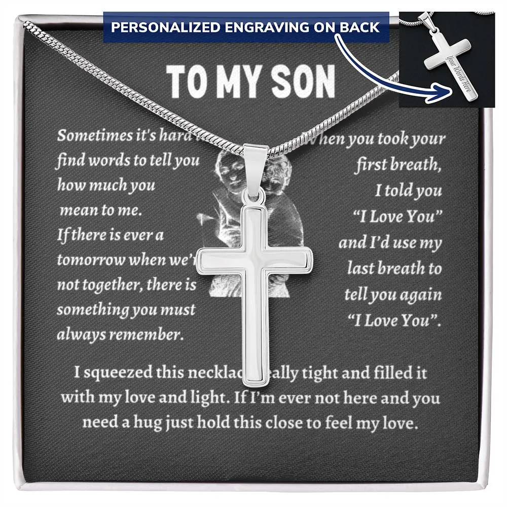 To my son from mom necklace, Mother Son necklace, Son Jewelry, Gifts For Son From Mom, Small Cross Necklace For Men Boys, 14K White Gold Stainless Steel Cross Pendant, Christmas Gift for Son
