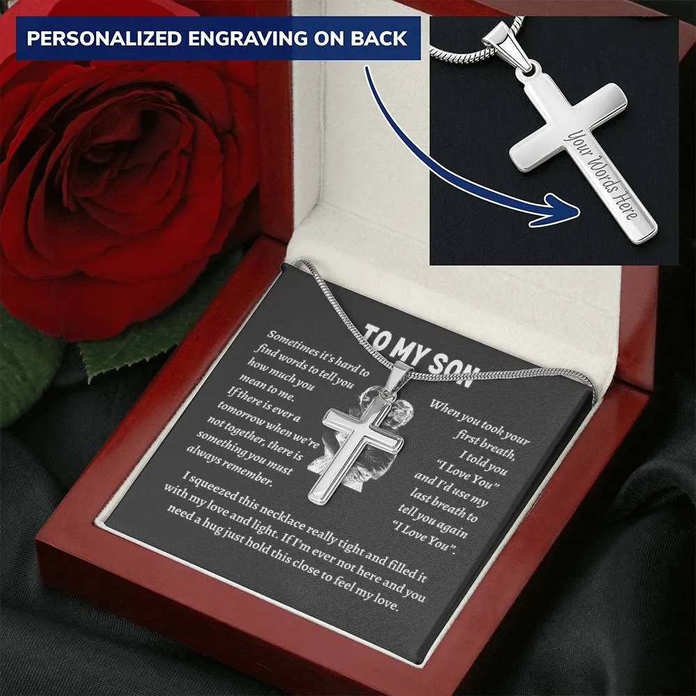 To my son from mom necklace, Mother Son necklace, Son Jewelry, Gifts For Son From Mom, Small Cross Necklace For Men Boys, 14K White Gold Stainless Steel Cross Pendant, Christmas Gift for Son