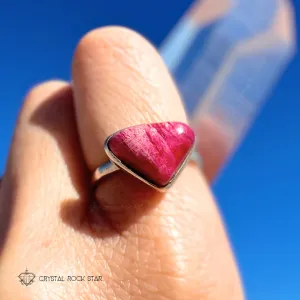Tugtupite Triangle Color Changing Silver Ring
