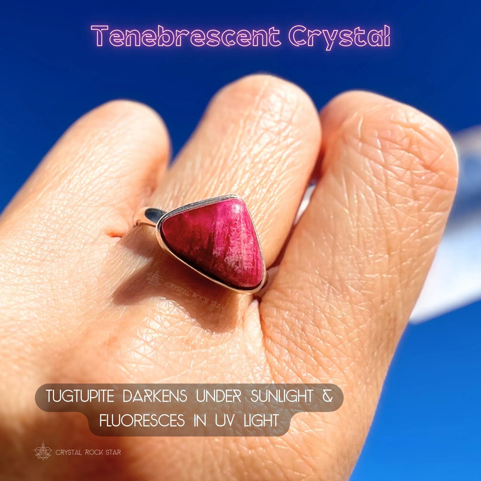 Tugtupite Triangle Color Changing Silver Ring
