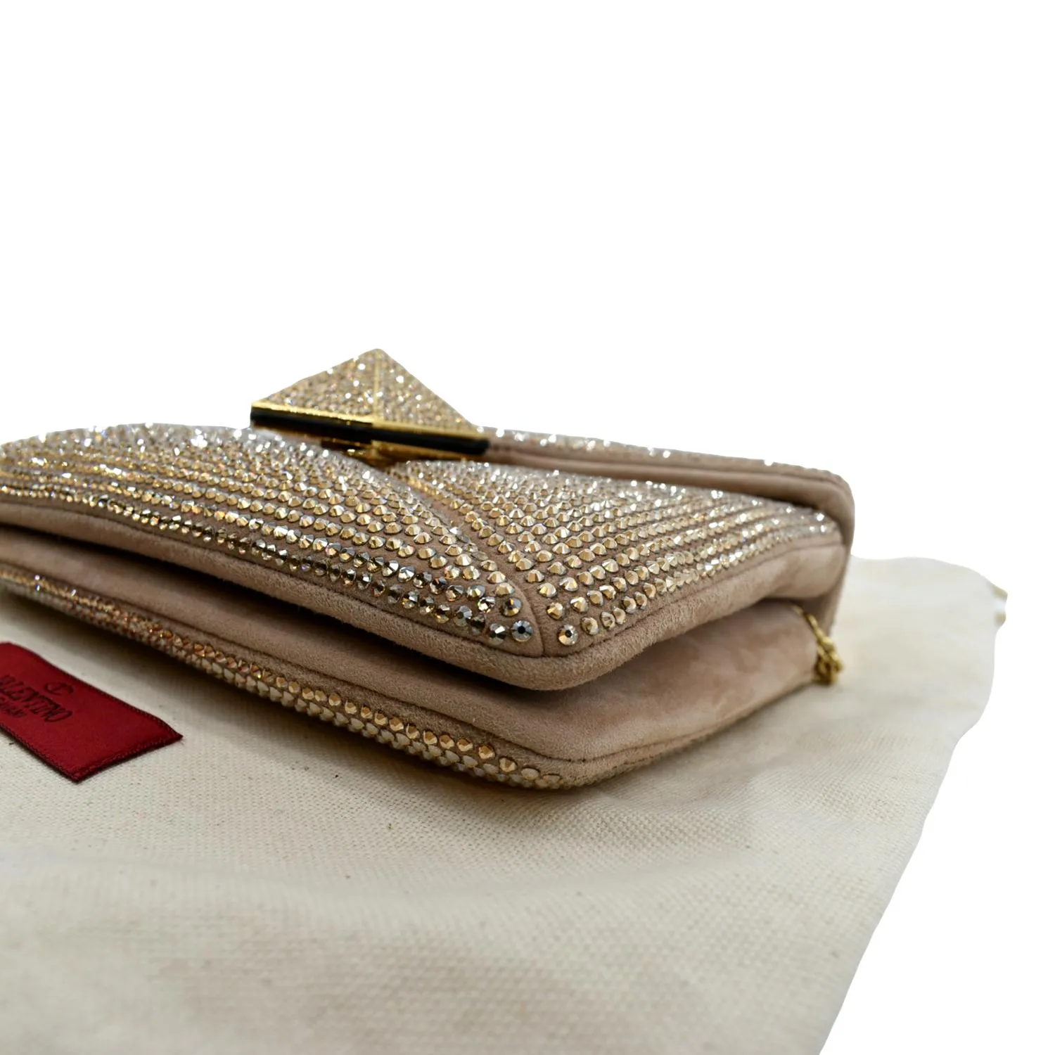 VALENTINO GARAVANI One Stud Crystal-Embellished Suede Shoulder Bag Pink