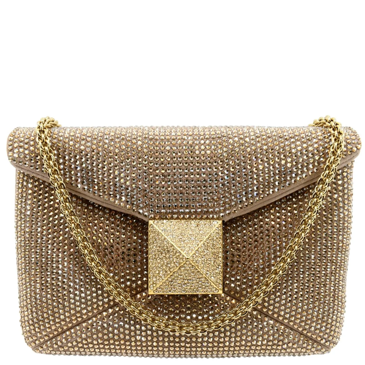 VALENTINO GARAVANI One Stud Crystal-Embellished Suede Shoulder Bag Pink