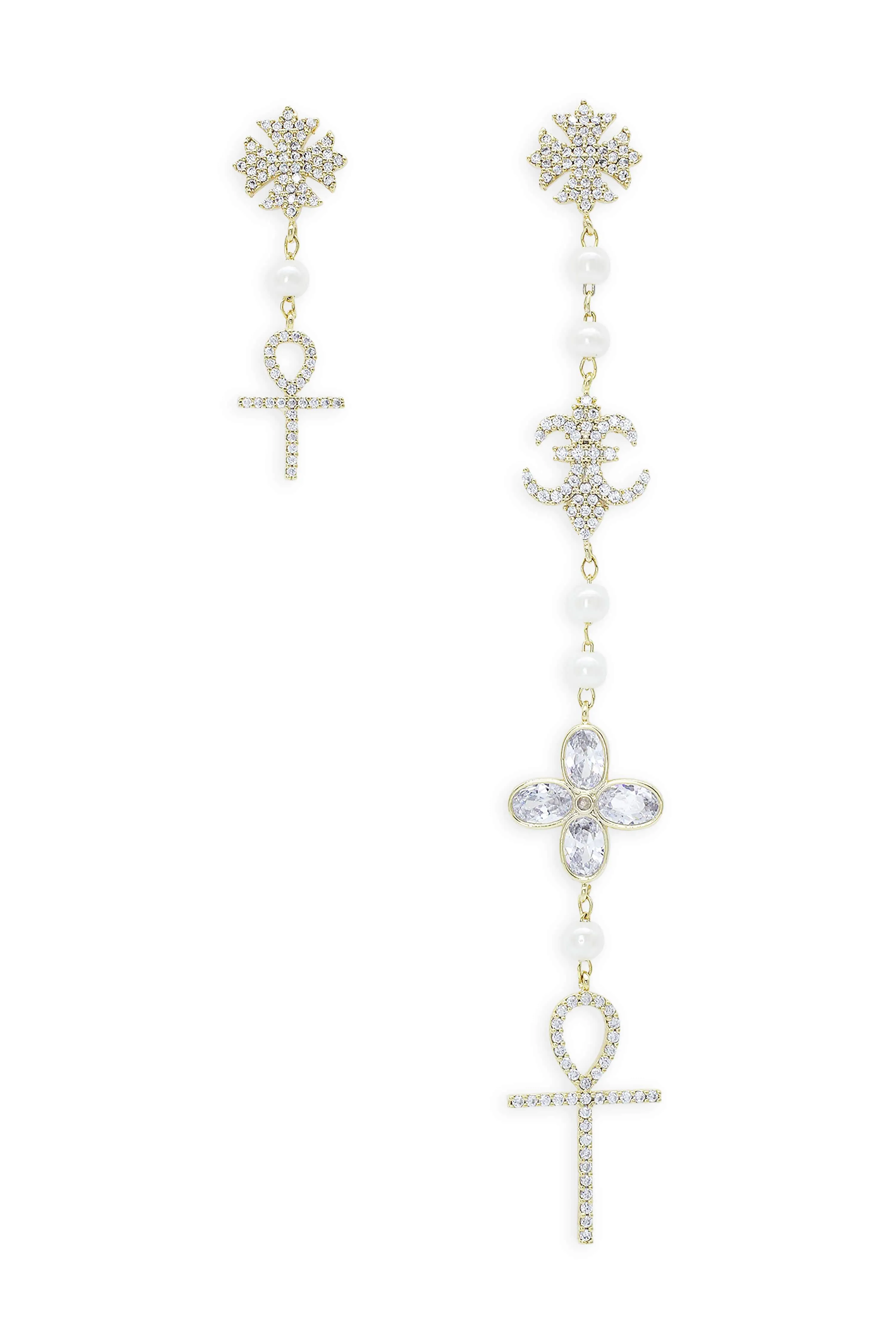 Venus and flower symbol asymmetric earrings